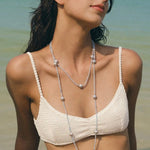 Refreshing Aquamarine Grey Pearl Long Beaded Necklace - floysun