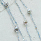 Refreshing Aquamarine Grey Pearl Long Beaded Necklace - floysun