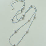 Refreshing Aquamarine Grey Pearl Long Beaded Necklace - floysun
