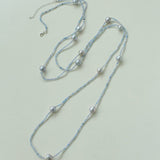 Refreshing Aquamarine Grey Pearl Long Beaded Necklace - floysun