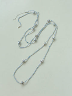 Refreshing Aquamarine Grey Pearl Long Beaded Necklace - floysun