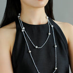 Refreshing Aquamarine Grey Pearl Long Beaded Necklace - floysun