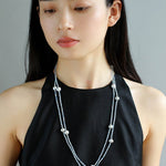 Refreshing Aquamarine Grey Pearl Long Beaded Necklace - floysun