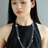 Refreshing Aquamarine Grey Pearl Long Beaded Necklace - floysun