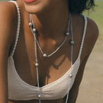 Refreshing Aquamarine Grey Pearl Long Beaded Necklace - floysun