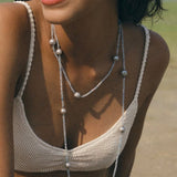 Refreshing Aquamarine Grey Pearl Long Beaded Necklace - floysun