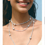 Refreshing Aquamarine Grey Pearl Long Beaded Necklace - floysun