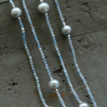 Refreshing Aquamarine Grey Pearl Long Beaded Necklace - floysun