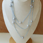 Refreshing Aquamarine Grey Pearl Long Beaded Necklace - floysun