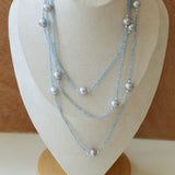 Refreshing Aquamarine Grey Pearl Long Beaded Necklace - floysun