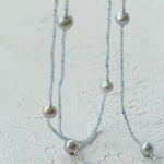 Refreshing Aquamarine Grey Pearl Long Beaded Necklace - floysun