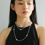 Refreshing Aquamarine Grey Pearl Long Beaded Necklace - floysun