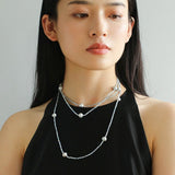 Refreshing Aquamarine Grey Pearl Long Beaded Necklace - floysun
