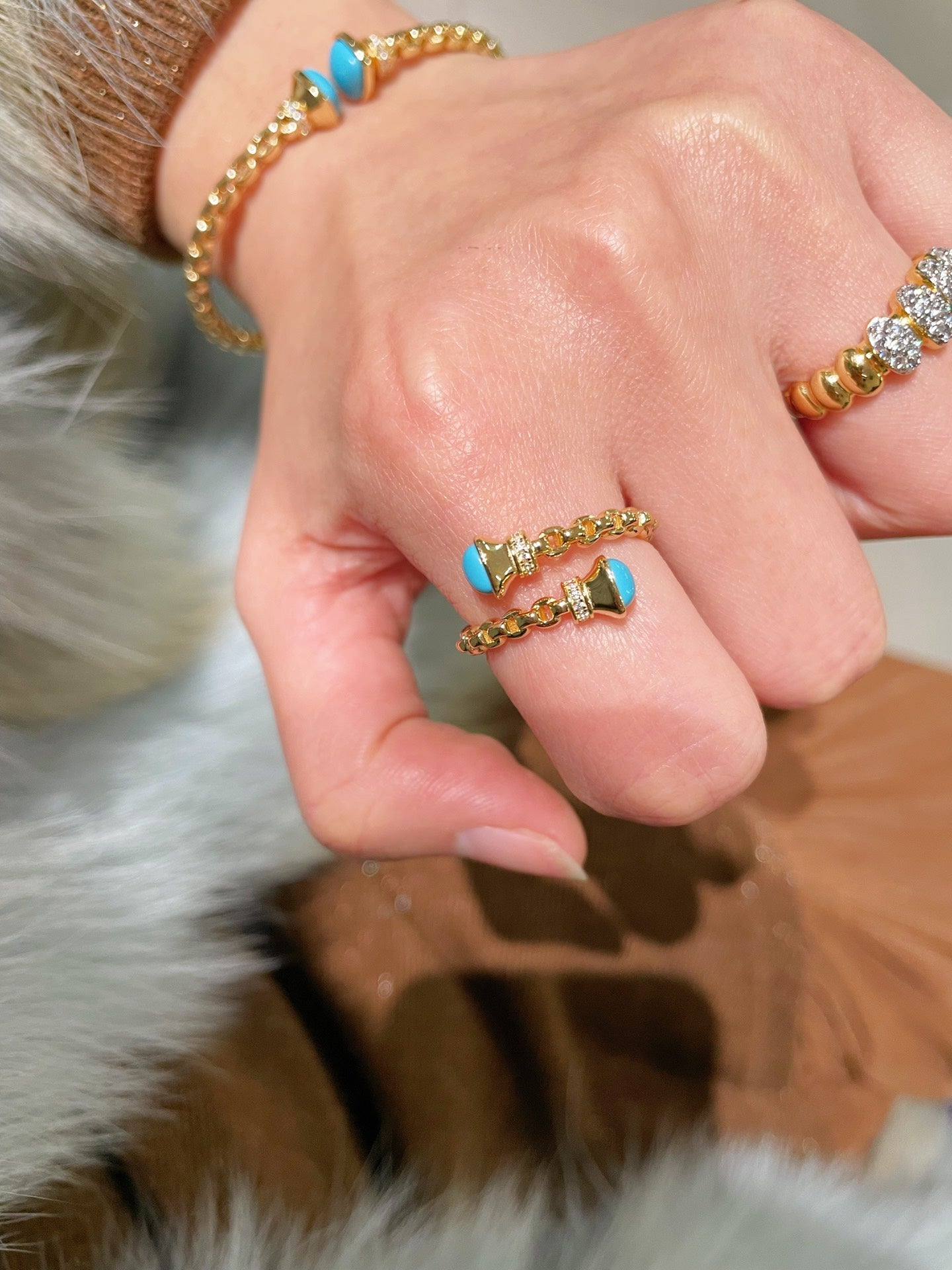Regal Weave Blue Turquoise Open Ring - floysun