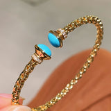 Regal Woven Blue Turquoise Open Cuff Vintage Courtly Filigree Bangle - floysun