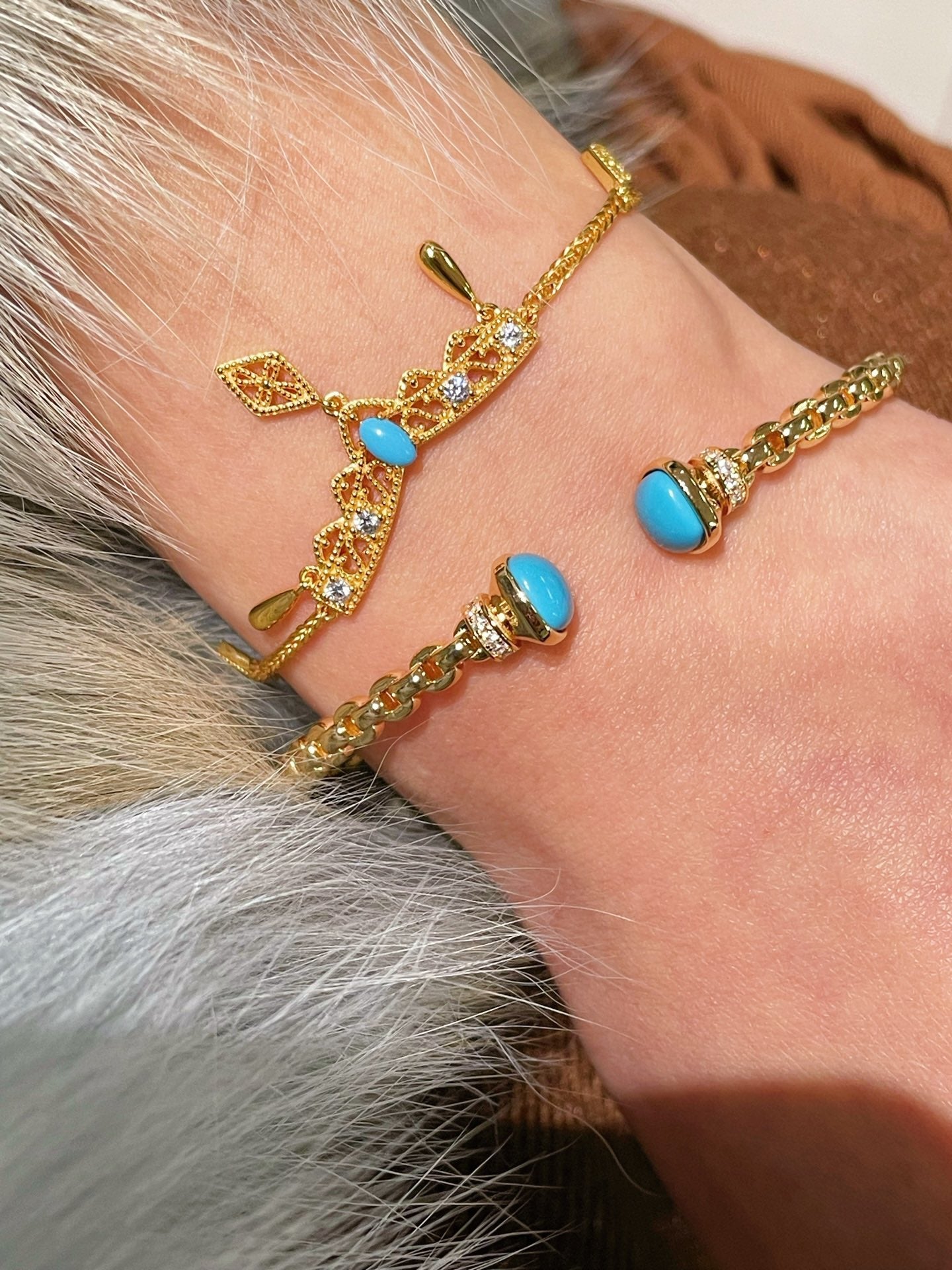 Regal Woven Blue Turquoise Open Cuff Vintage Courtly Filigree Bangle - floysun