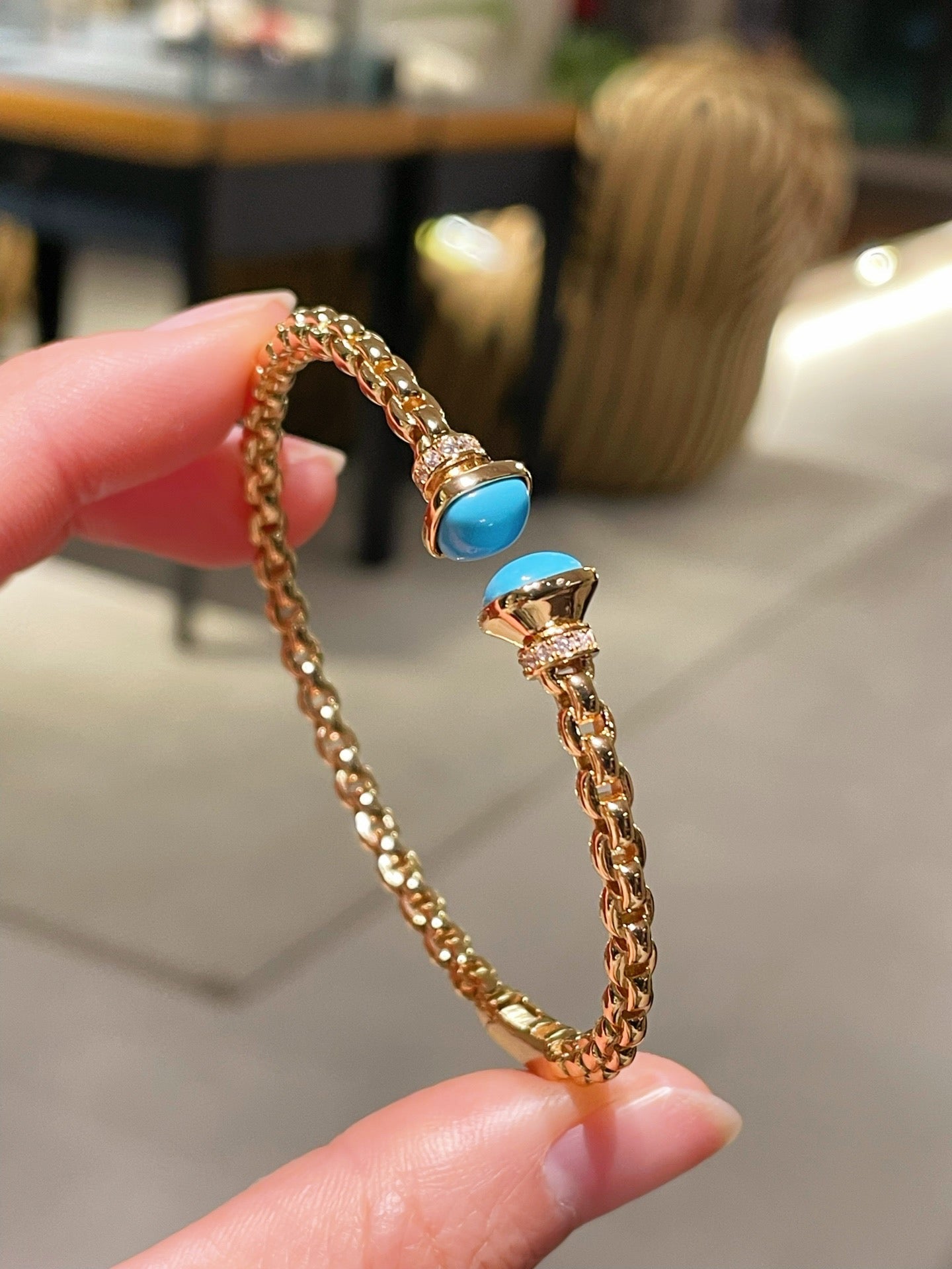 Regal Woven Blue Turquoise Open Cuff Vintage Courtly Filigree Bangle - floysun