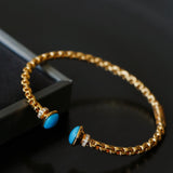 Regal Woven Blue Turquoise Open Cuff Vintage Courtly Filigree Bangle - floysun