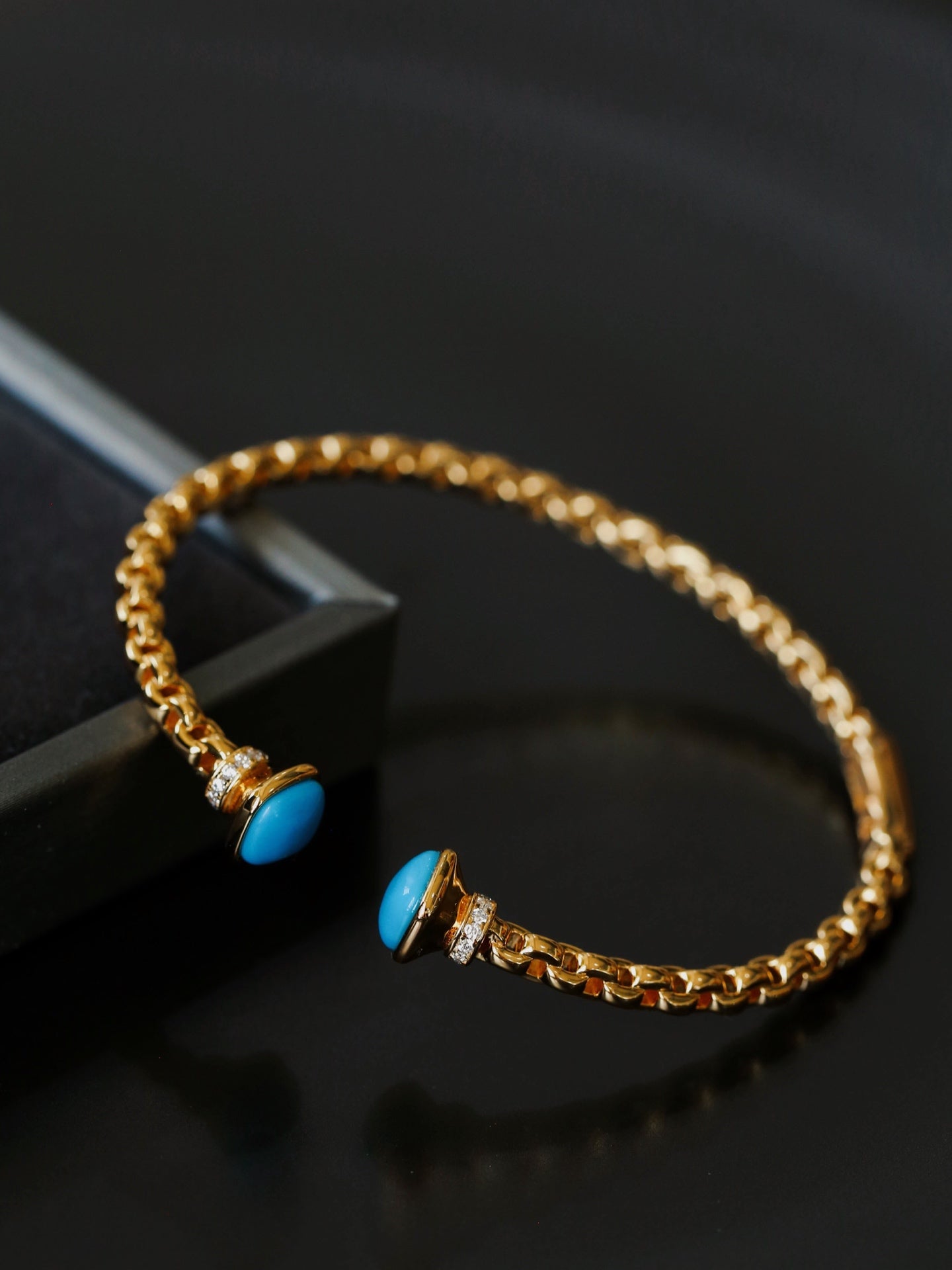 Regal Woven Blue Turquoise Open Cuff Vintage Courtly Filigree Bangle - floysun