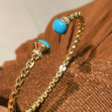 Regal Woven Blue Turquoise Open Cuff Vintage Courtly Filigree Bangle - floysun