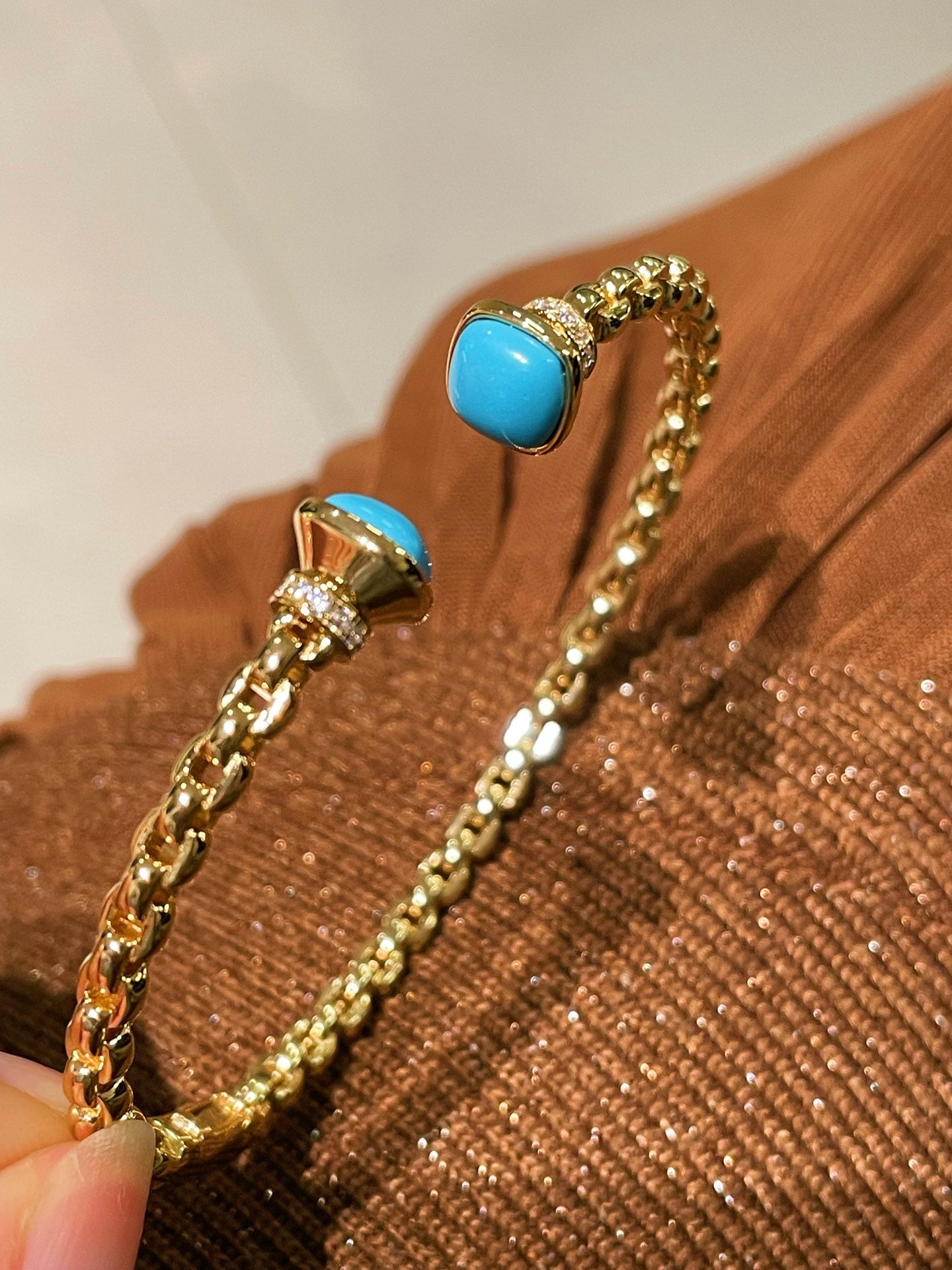 Regal Woven Blue Turquoise Open Cuff Vintage Courtly Filigree Bangle - floysun