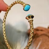 Regal Woven Blue Turquoise Open Cuff Vintage Courtly Filigree Bangle - floysun