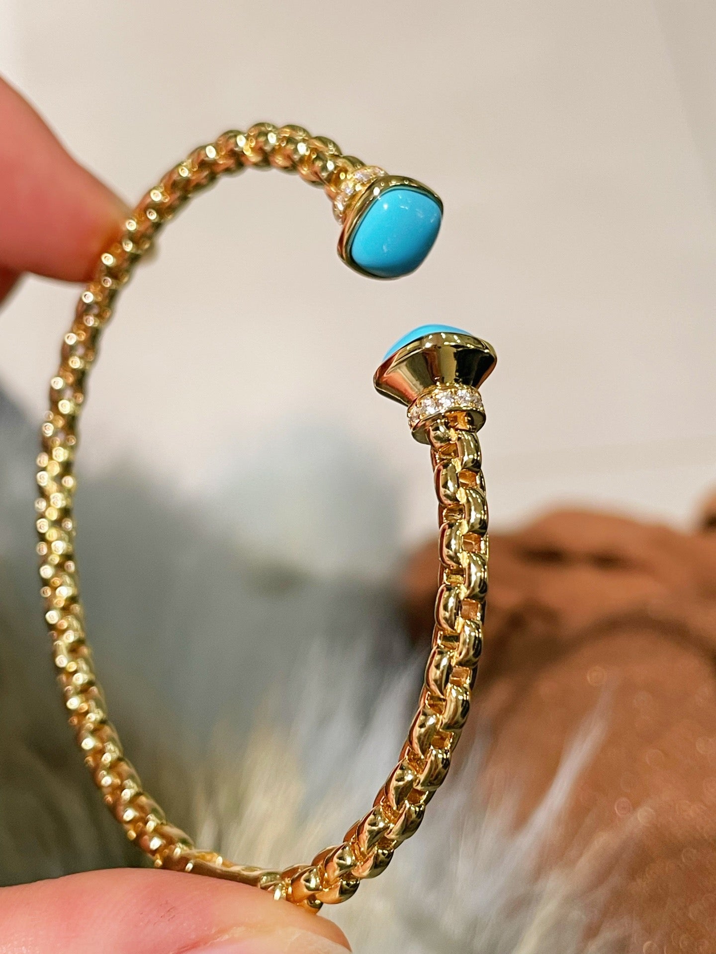 Regal Woven Blue Turquoise Open Cuff Vintage Courtly Filigree Bangle - floysun