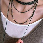 Retro Green Glass Bead Long Necklace – Convertible Layering Strand - floysun