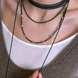 Retro Green Glass Bead Long Necklace – Convertible Layering Strand - floysun