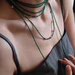 Retro Green Glass Bead Long Necklace – Convertible Layering Strand - floysun