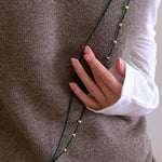 Retro Green Glass Bead Long Necklace – Convertible Layering Strand - floysun