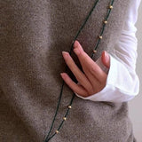 Retro Green Glass Bead Long Necklace – Convertible Layering Strand - floysun