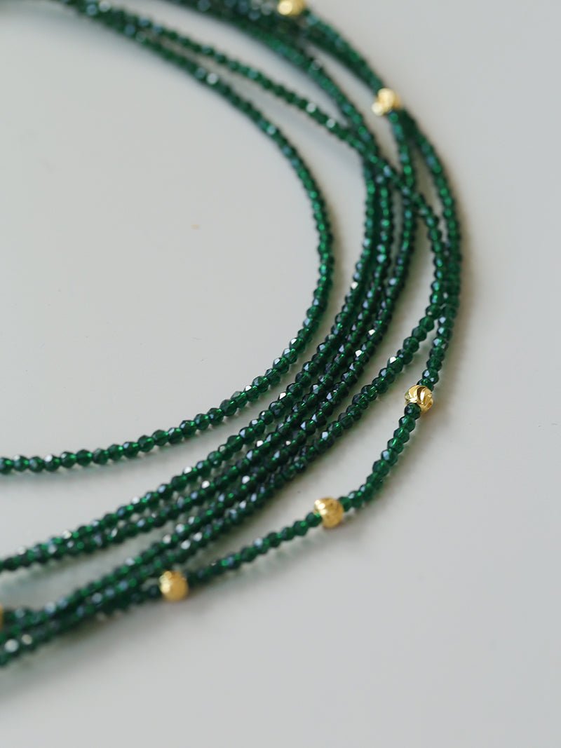 Retro Green Glass Bead Long Necklace – Convertible Layering Strand - floysun
