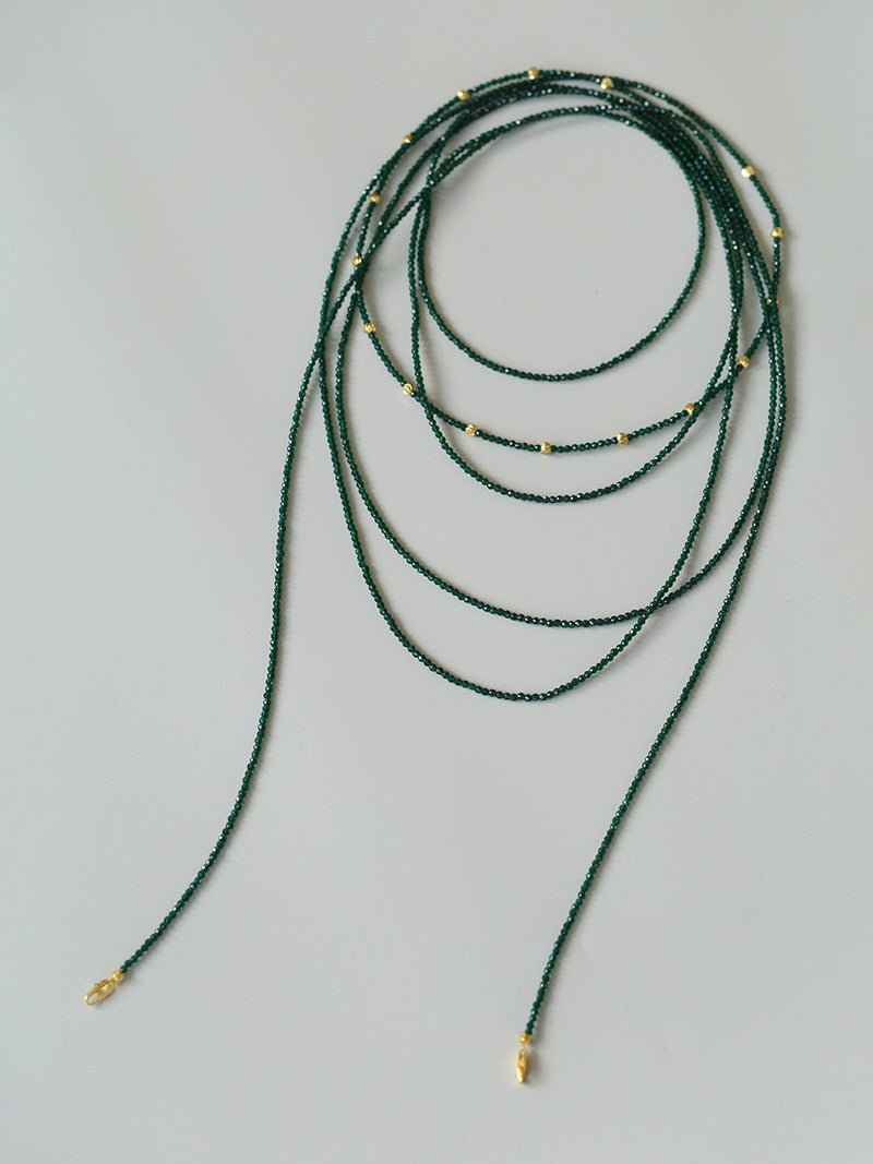 Retro Green Glass Bead Long Necklace – Convertible Layering Strand - floysun