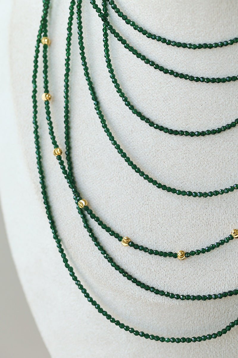 Retro Green Glass Bead Long Necklace – Convertible Layering Strand - floysun