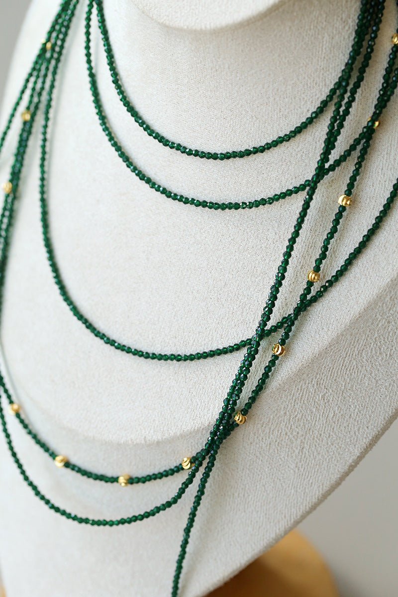 Retro Green Glass Bead Long Necklace – Convertible Layering Strand - floysun
