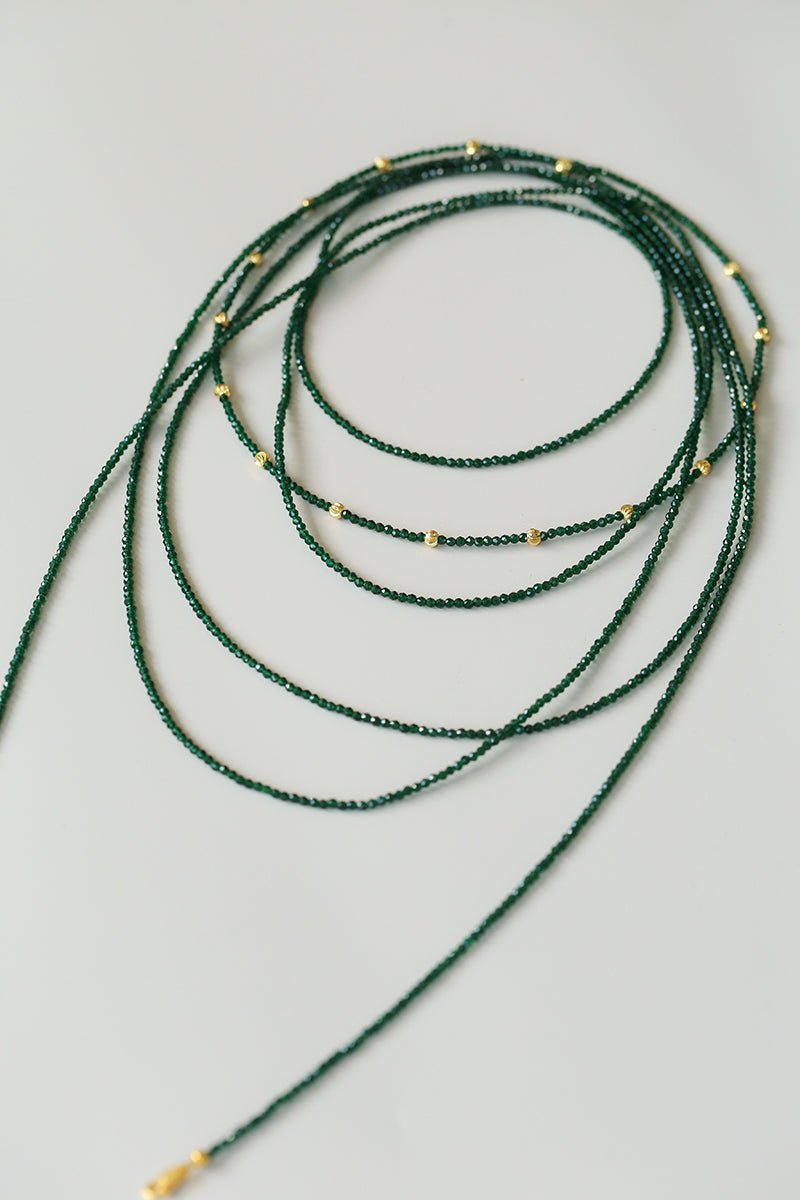 Retro Green Glass Bead Long Necklace – Convertible Layering Strand - floysun