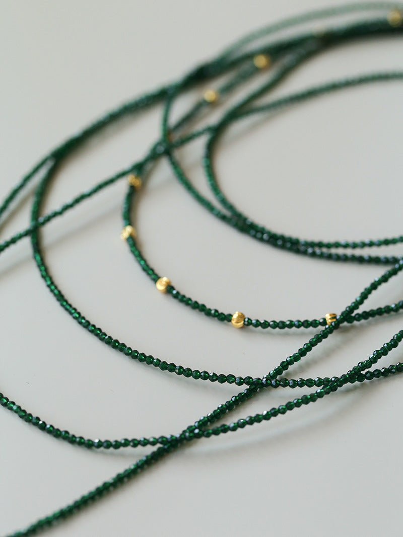 Retro Green Glass Bead Long Necklace – Convertible Layering Strand - floysun