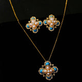 Retro Turquoise Clover Pearl Pendant Necklace - floysun