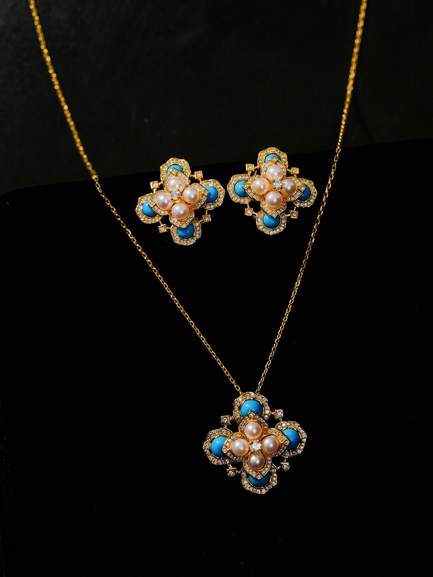 Retro Turquoise Clover Pearl Pendant Necklace - floysun