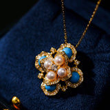 Retro Turquoise Clover Pearl Pendant Necklace - floysun