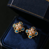 Retro Turquoise Clover Pearl Studs - floysun