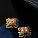 Retro Turquoise Clover Pearl Studs - floysun