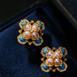 Retro Turquoise Clover Pearl Studs - floysun