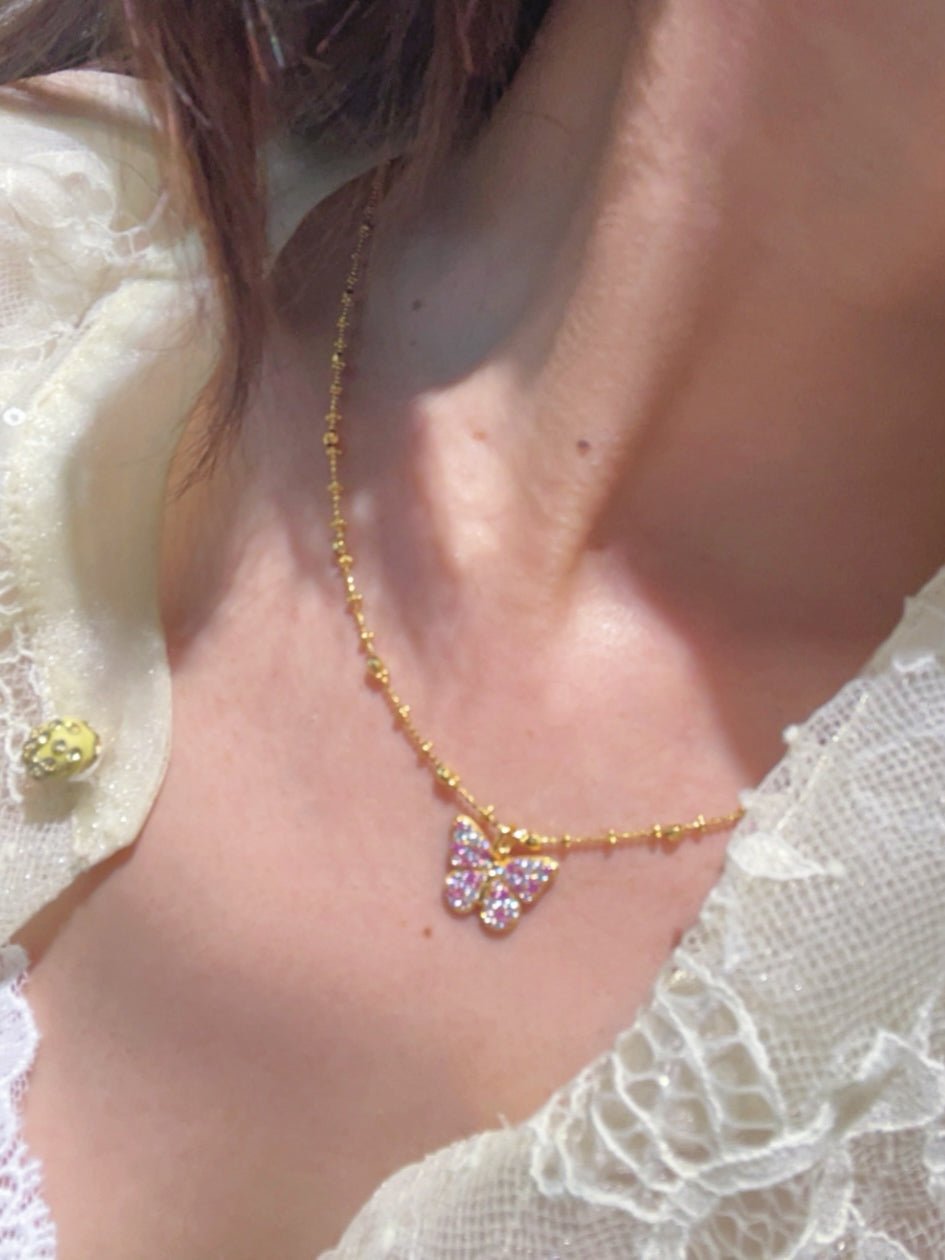 Reversible Gradient Pink Sapphire Butterfly Necklace - floysun
