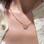 Reversible Gradient Pink Sapphire Butterfly Necklace - floysun