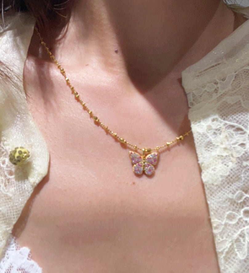 Reversible Gradient Pink Sapphire Butterfly Necklace - floysun
