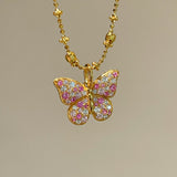 Reversible Gradient Pink Sapphire Butterfly Necklace - floysun