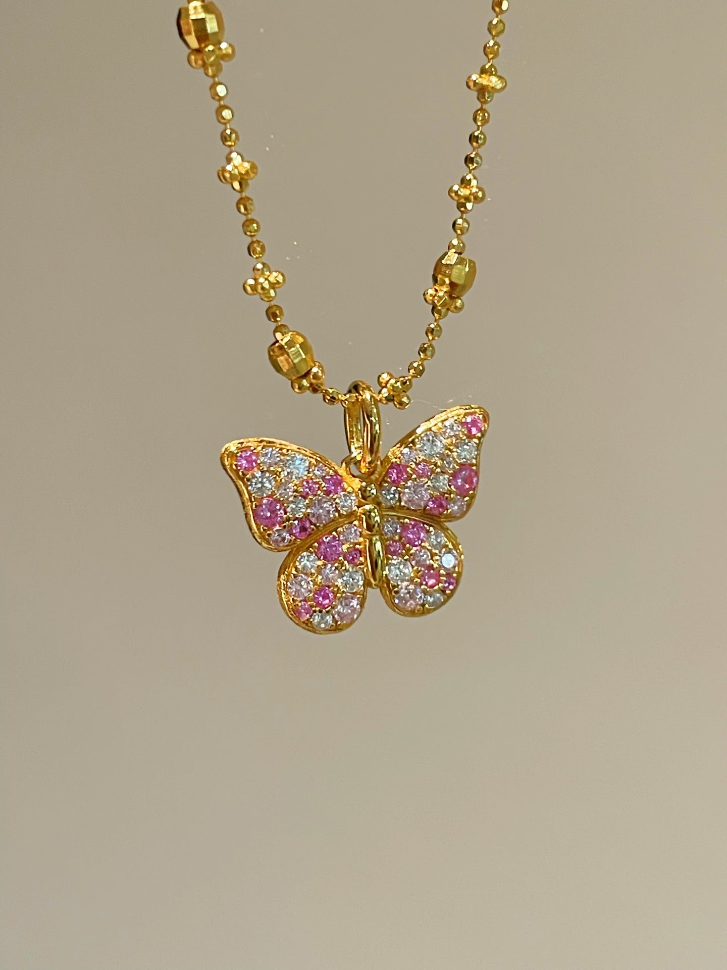 Reversible Gradient Pink Sapphire Butterfly Necklace - floysun