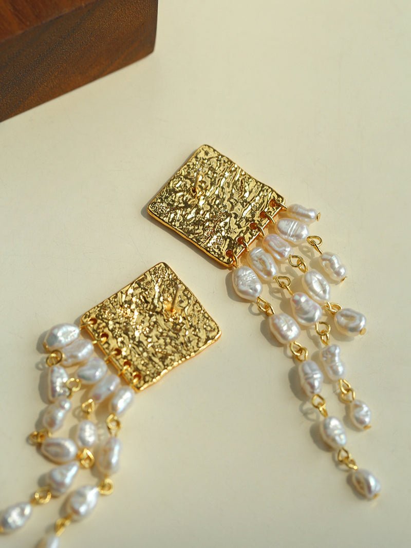 Ripple Gleam Hammered Pearl Earrings - floysun